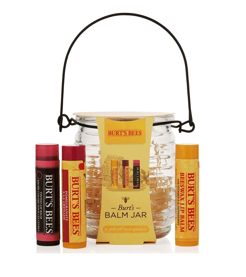 BURT'S BEES Lip Balm 100% Natural 4-Piece Git Set in Glass Jar